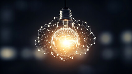 Illuminated light bulb with brain and network connection