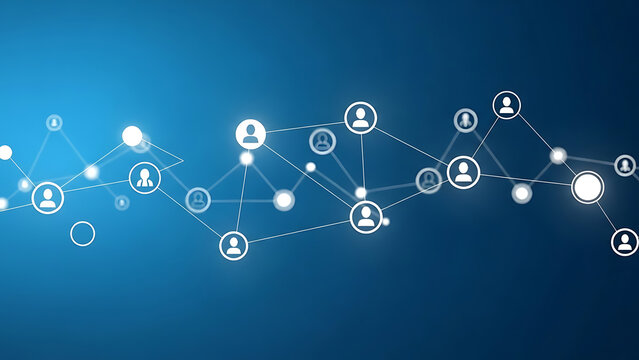Connected people network on blue background