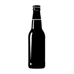 Black silhouette icon of a glass beer bottle with a crown cap, isolated on white background