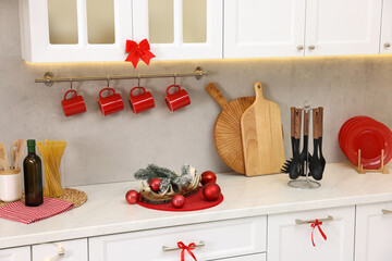 Stylish kitchen with Christmas decor. Interior design
