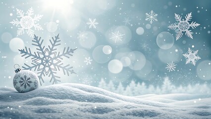 Sparkling snowflakes and christmas bauble in a winter wonderland