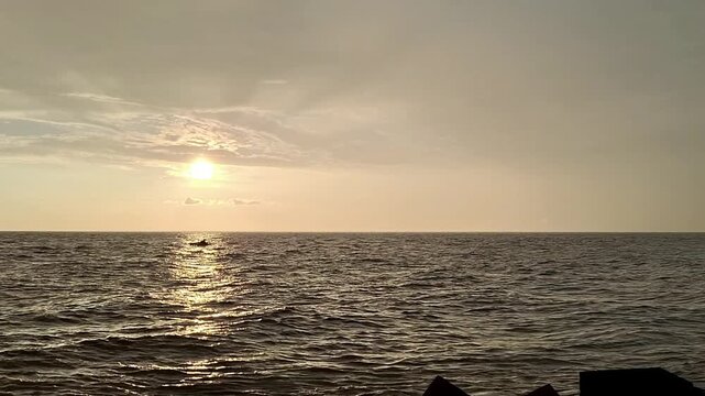 Beautiful Ocean Sunset View | Peaceful Sea Horizon and Golden Sky