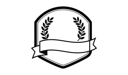 Black Hexagonal Emblem with Laurel Wreaths and Blank Ribbon Banner badge crest