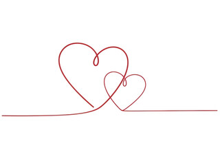Fototapeta premium Two connected hearts graphic with minimalist line art style isolated on transparent background