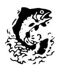 Vector illustration of a fish in the lake black and white high contrast sticker print design