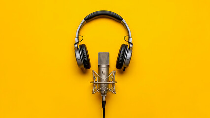 Studio microphone and headphones