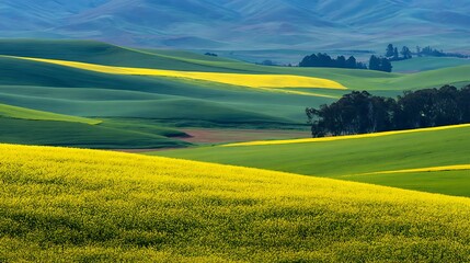 Obraz premium Rolling Hills of Palouse with Green and Yellow Crop Fields
