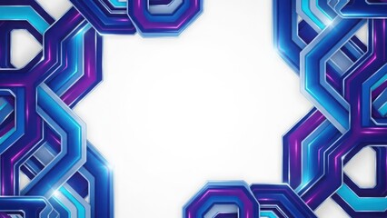 Abstract geometric background with glowing blue and purple hexagonal and angular shapes creating a modern frame design