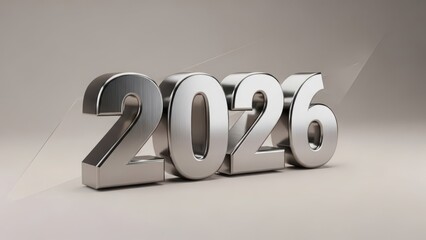 Shiny metallic 3d rendering of the year 2026, representing future events, new beginnings, and upcoming opportunities