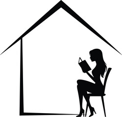 silhouette, woman, reading, house, home, interior, relaxation, study, learning, lifestyle, comfort, quiet, sitting, book, room, peaceful, education, concept