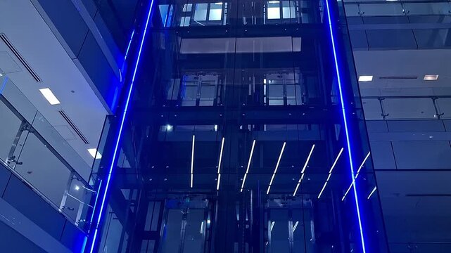 Modern Glass Elevator With Blue LED Lights | Futuristic Lift Design Aesthetic