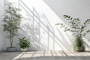 Minimal White Wall Background With Soft Plant Shadows