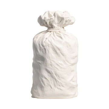 White tied fabric sack standing upright, ready for use, isolated with ample copy space around it, clean. isolated on transparent background