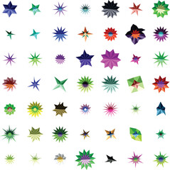 Collection of Geometric Starburst Shapes in Various Colors and Styles abstract 7