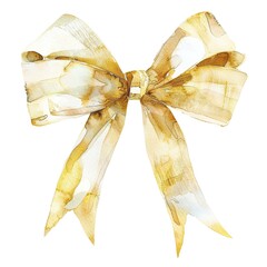 Gold Ribbon Bow Watercolor Illustration for Holiday and Wedding Design