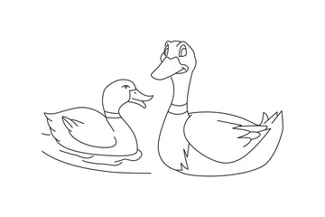 Outline Drawing of Two Cartoon Ducks, Outline Drawing of Two Cartoon Ducks
