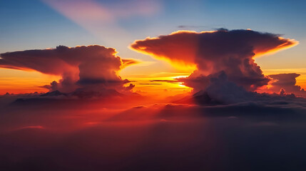 Dramatic sunset clouds over the ocean with golden light