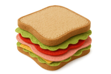 Felt play food sandwich with bread, lettuce, tomato, ham, and cheese for children's pretend cooking game