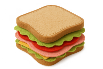 Felt play food sandwich with bread, lettuce, tomato, ham, and cheese for children's pretend cooking game