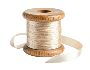 Spool of cream ribbon with transparent background