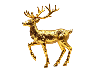 Golden deer figurine with transparent background