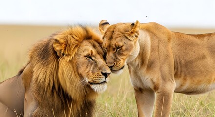 Lion and lioness bonding in the african savanna a tender moment of affection