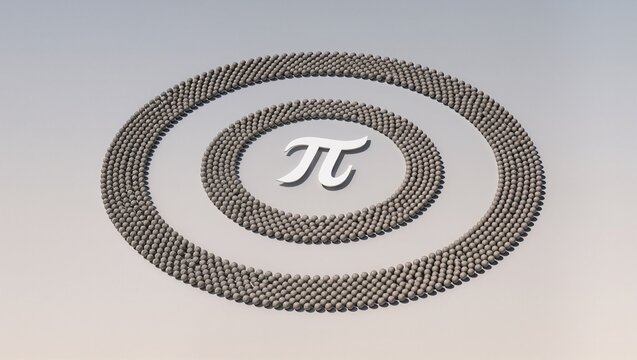 Circular arrangement of spheres forming the mathematical symbol pi, showcasing a creative representation of geometry and mathematics in a visually striking design concept - Powered by Adobe