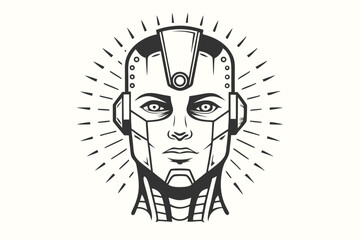 Dark futuristic robot head shows intricate design and strong geometric form, evoking technology