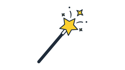 A vibrant yellow star with a magic wand whimsical graphic illustration silhouette