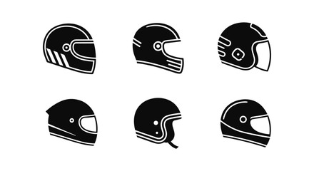 Silhouette collection of motorcycle helmets in various classic designs