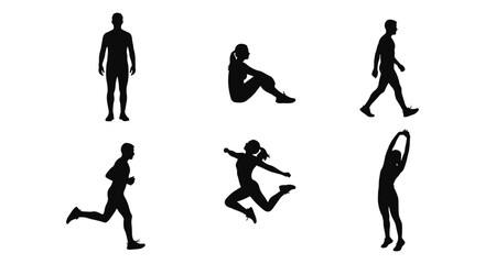 Obraz premium Diverse silhouette portraits of active people in various athletic poses and movements