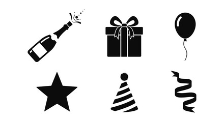 Fototapeta premium Celebration icons: party essentials in classic silhouette style
