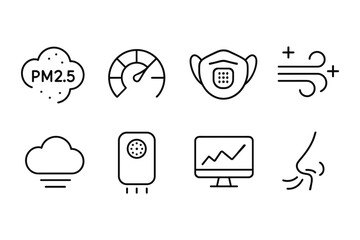 Air quality monitoring and protection icons in linear style