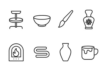 Minimalist ceramic making icons: pottery, tools, and craft elements