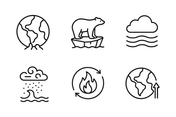 Fototapeta premium Climate change icons: global warming and environmental symbols in linear style
