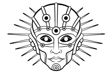 Stylized robot head shows technological integration with a futuristic gear design on white background