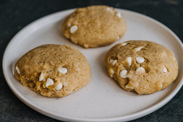 Homemade White Chocolate Cookies Close-Up