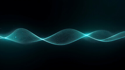 glowing sine wave with teal particles on dark background for abstract sound or data visualization