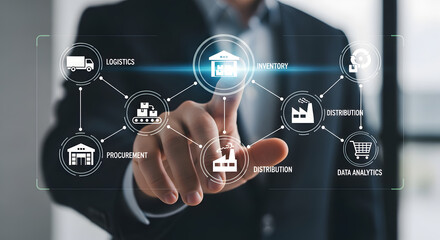 Fototapeta premium Supply Chain Management Icons – Logistics, Delivery, and Global Operations Concept