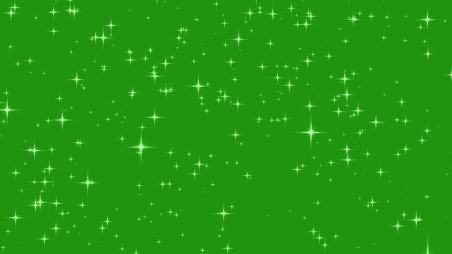 White glowing stars sparkle blinking retro vector dots twinkling starry night sky looping animation doodle glitter trail magic dust shimmer particle on green background	