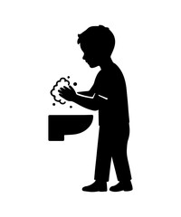 Boy child washing hands with soap for hygiene silhouette