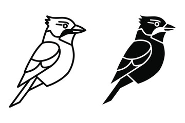 Stylized Blue Jay Outline and Silhouette bird icon