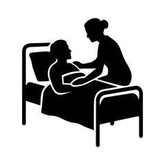 Nurse caregiver attending patient in hospital bed icon