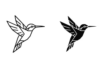 Geometric Hummingbird Outline and Silhouette in Flight