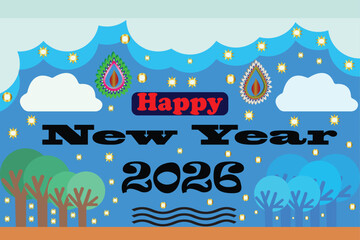 The New Year celebration is full of vibrant decorations, fanus, light, and  cheerful template poster design vector image that create a festive and exciting atmosphere.