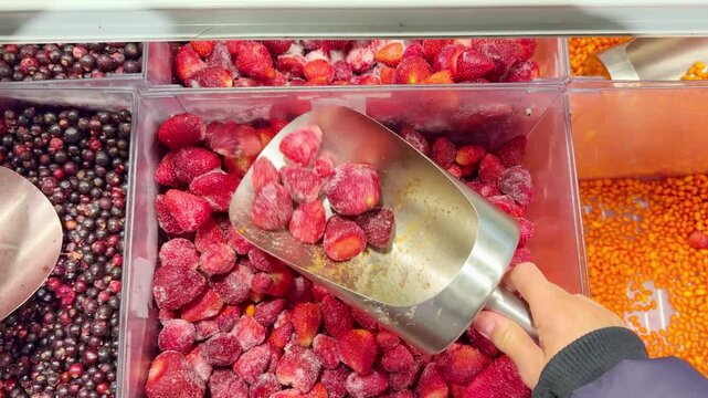 buying  frozen fruits and  berries ( cranberries, currants)at the market