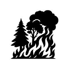 Wildfire disaster icon silhouette, fire in the forest flames simple illustration.