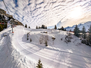 Winter ski resort Passy Plaine Joux, Alps, France