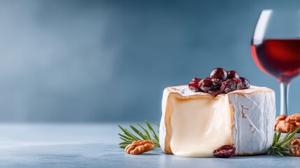 Brie cheese with cranberries, walnuts, rosemary, and red wine