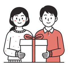 Couple holding a gift box flat design illustration